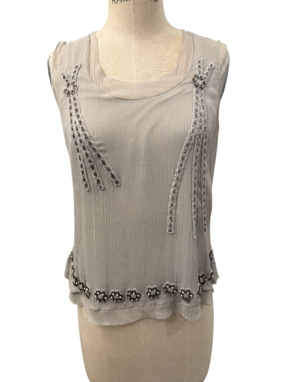 Vintage Calvin Klein 100% Silk Beaded Embellished Tank Top Size 10 - Picture 2 of 6